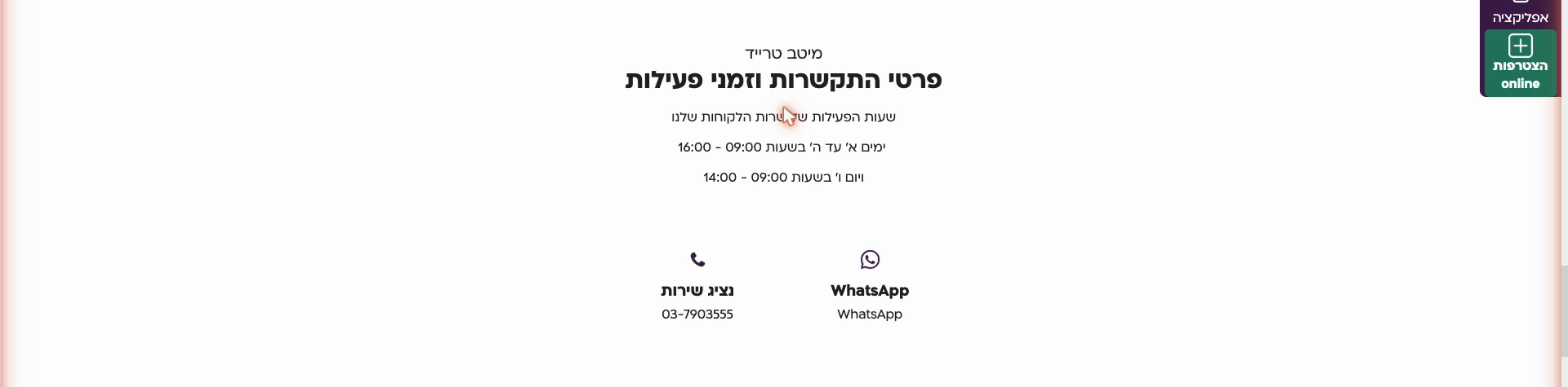 הגדרות ותמיכה במיטב-טרייד — שפה, מטבע, סיסמה, ומתי מדברים עם בן-אדם 2 פרטי יצירת קשר עם שעות פעילות