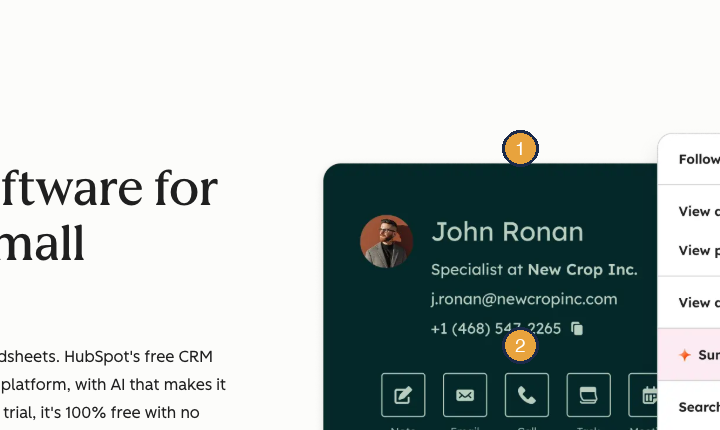 השוואת מערכות CRM לעסק קטן בישראל: monday מול HubSpot מול Zoho 2 HubSpot CRM — תפריט ניהול איש קשר באנגלית