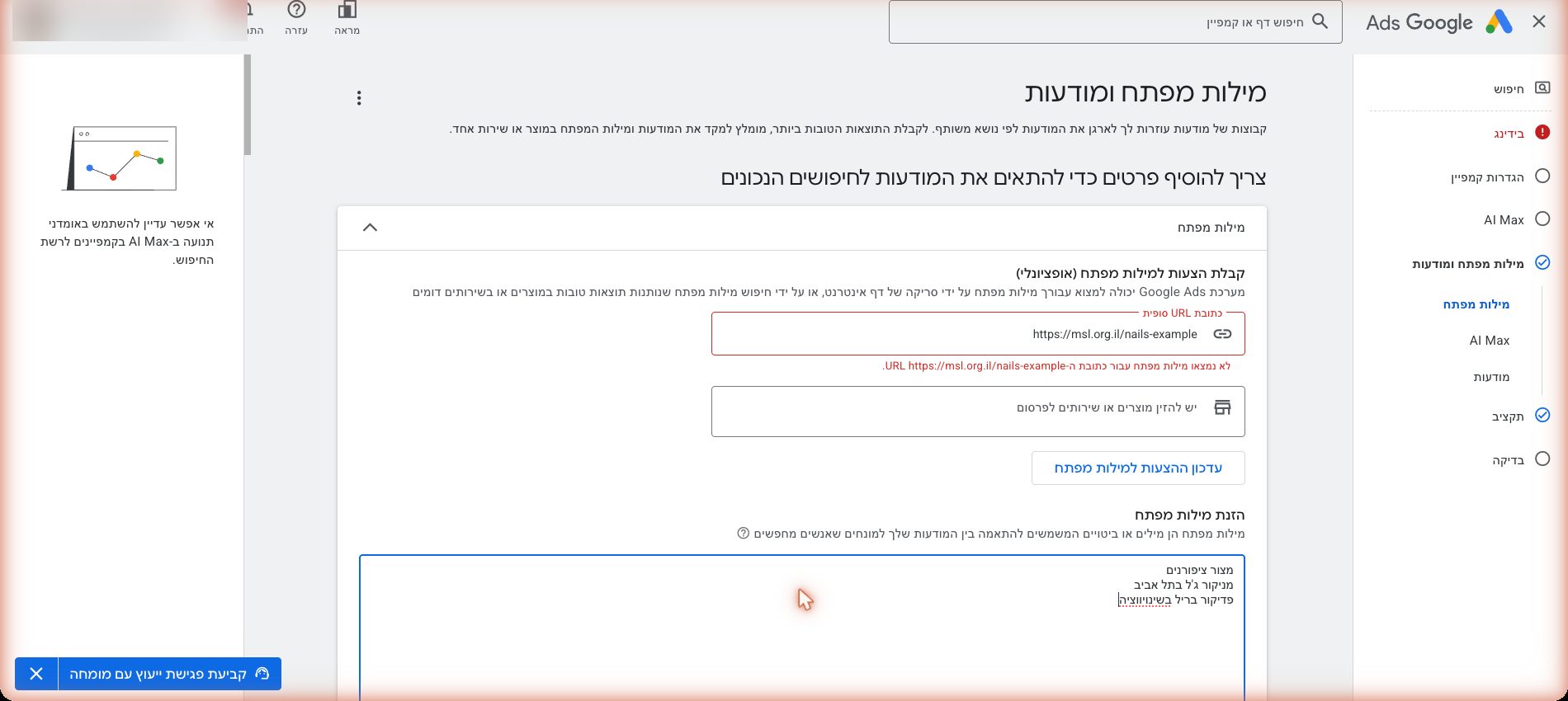 איך מקימים קמפיין חיפוש ראשון בגוגל אדס — מדריך למתחיל גמור 7 step-6-shot