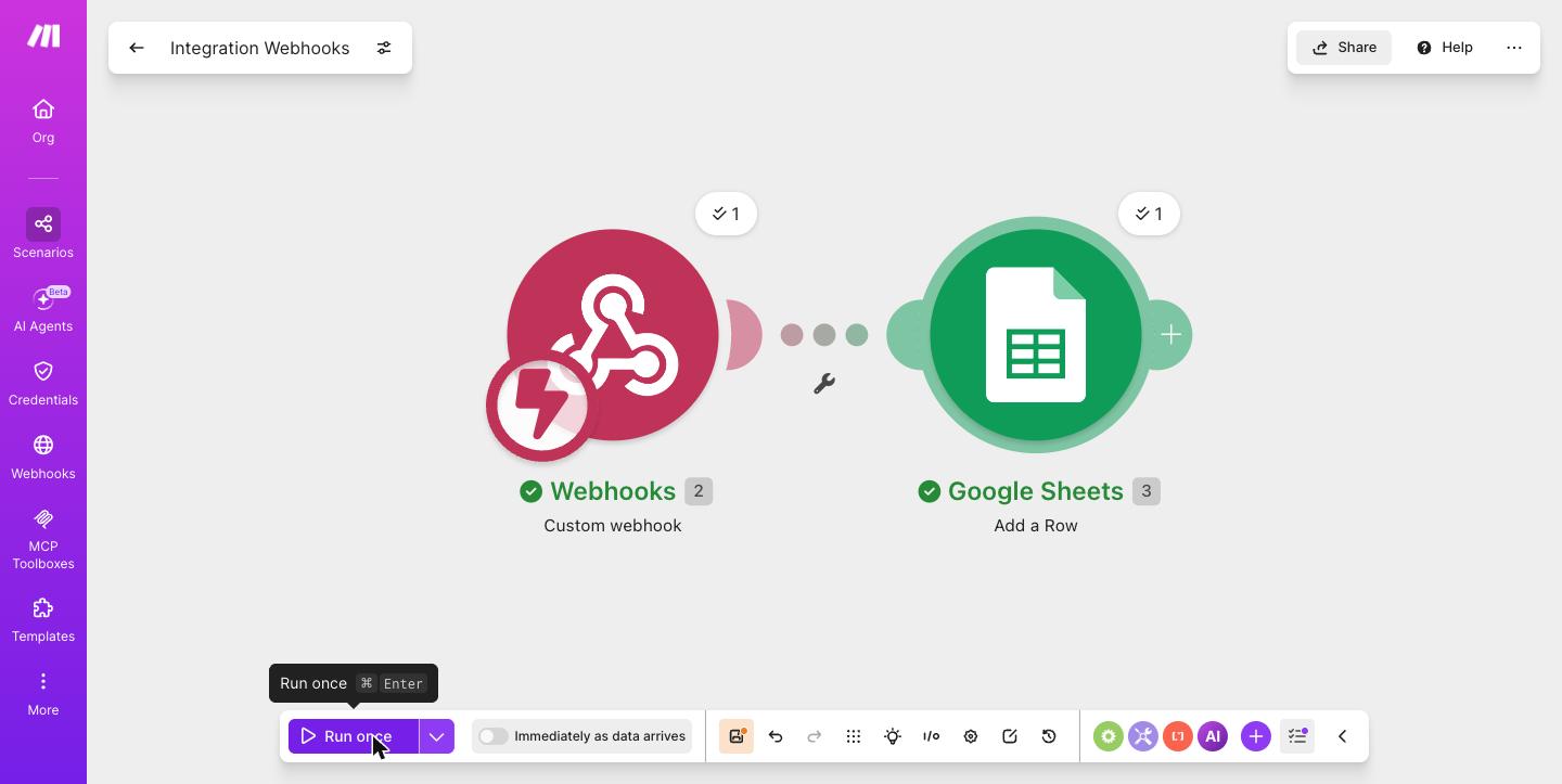 איך מחברים טופס Elementor ל-Google Sheets — לידים מהאתר נוחתים בגיליון 6 ההוכחה חלק א׳: ריצה ירוקה ב-Make (Webhook + Google Sheets)