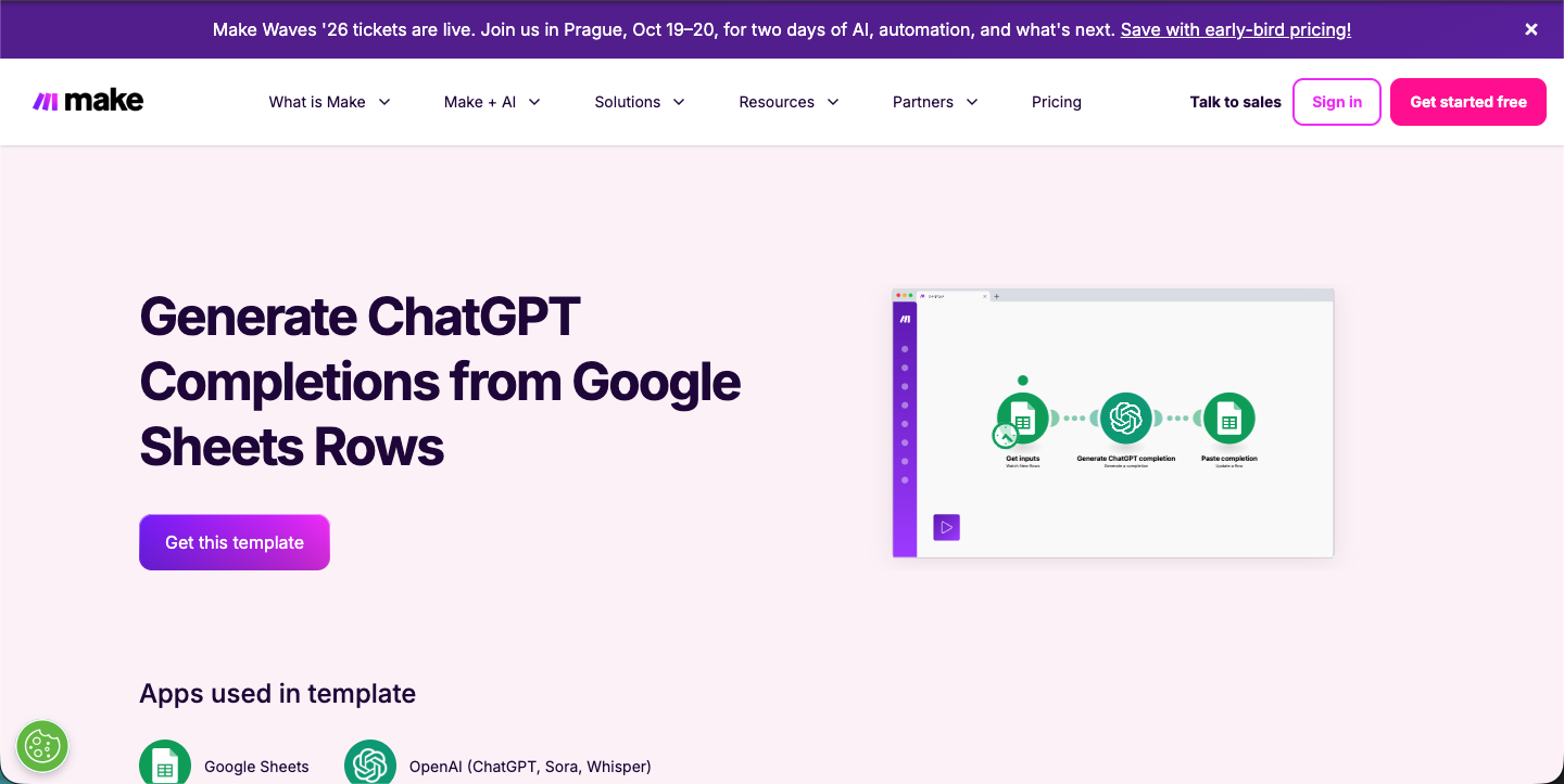 איך מחברים Google Sheets ל-ChatGPT — כל משוב-לקוח מנתח את עצמו 2 התבנית בגלריית Make — החיבור הפופולרי בעולם (109,296 שימושים)
