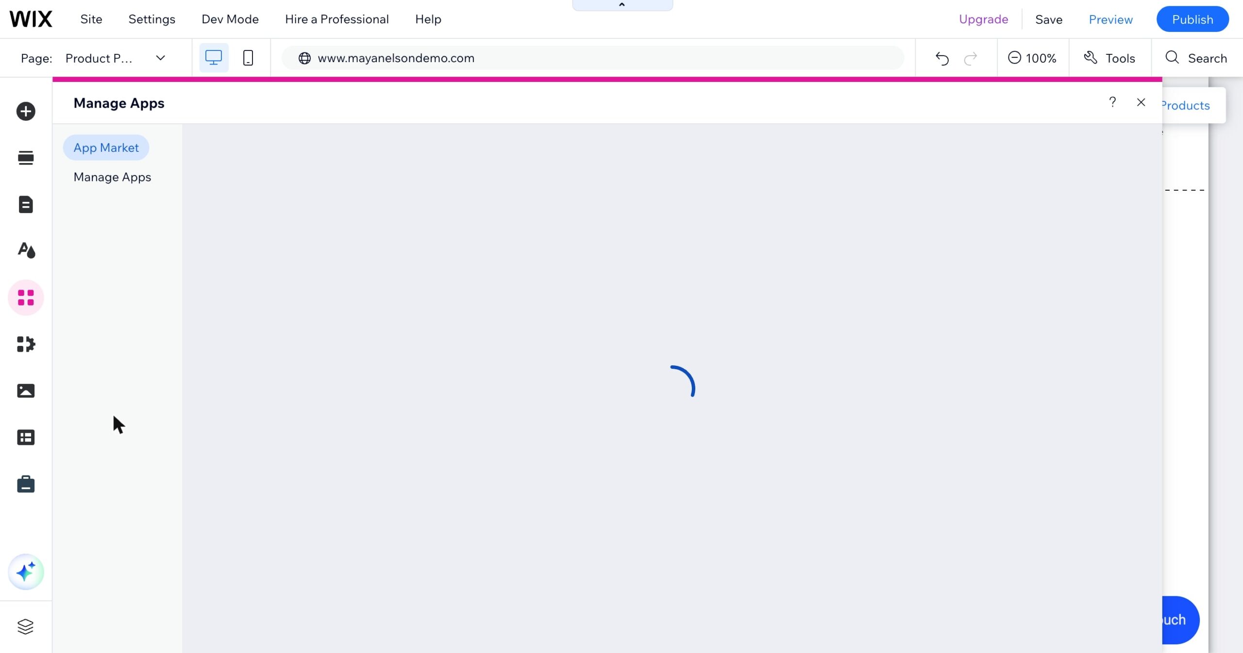 מהירות האתר בוויקס — מה משפיע ומה לא 3 פאנל Manage Apps בעורך וויקס — מכאן מנהלים ומסירים תוספים מותקנים