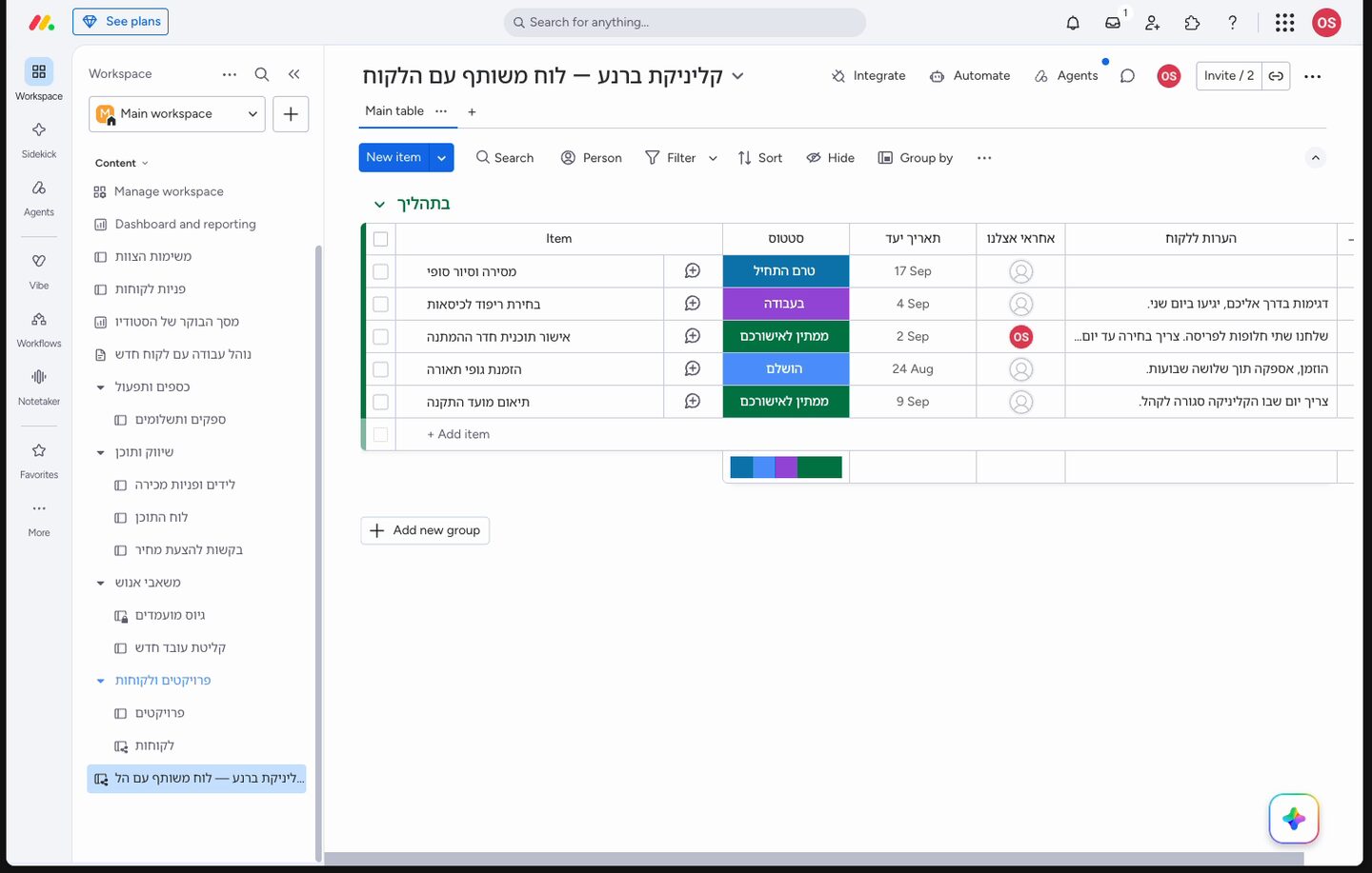 לקוחות, ספקים ורואה-החשבון בלוח — מה בדיוק רואה אורח 3 הלוח כפי שהוא נראה מצד האורח (מתוך חשבון הדגמה)
