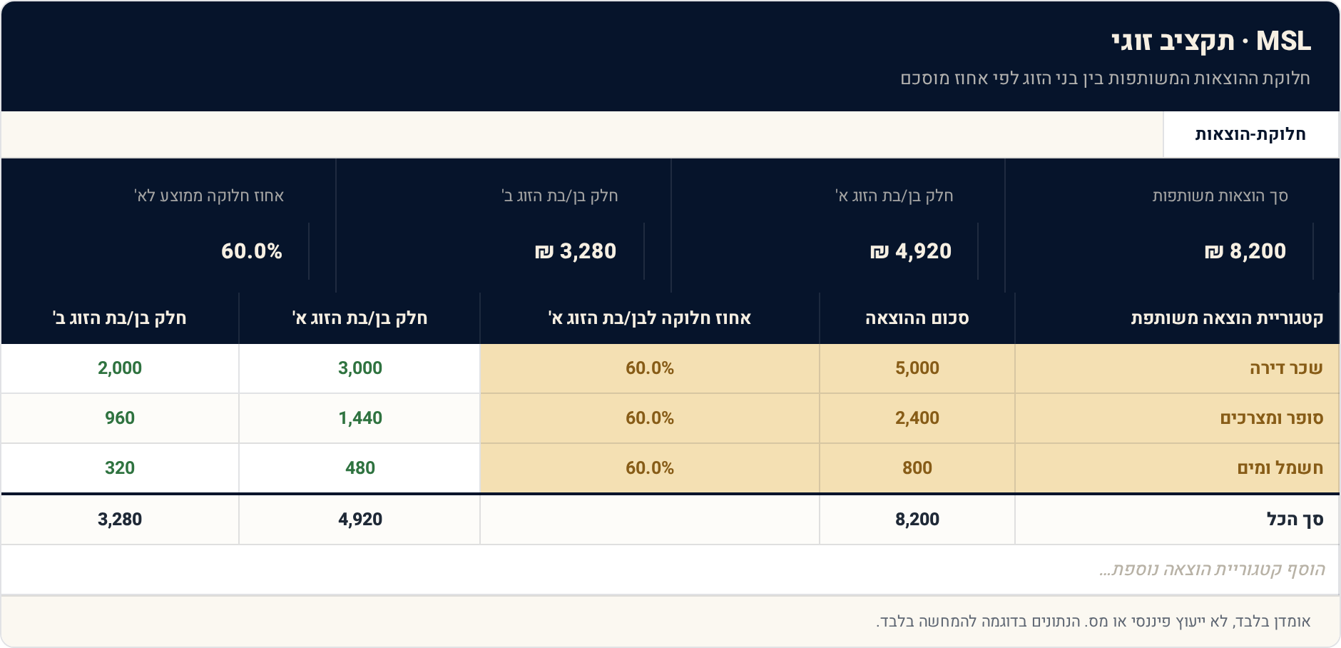 1 חלוקת-הוצאות — תצוגה מקדימה של הגיליון הממולא