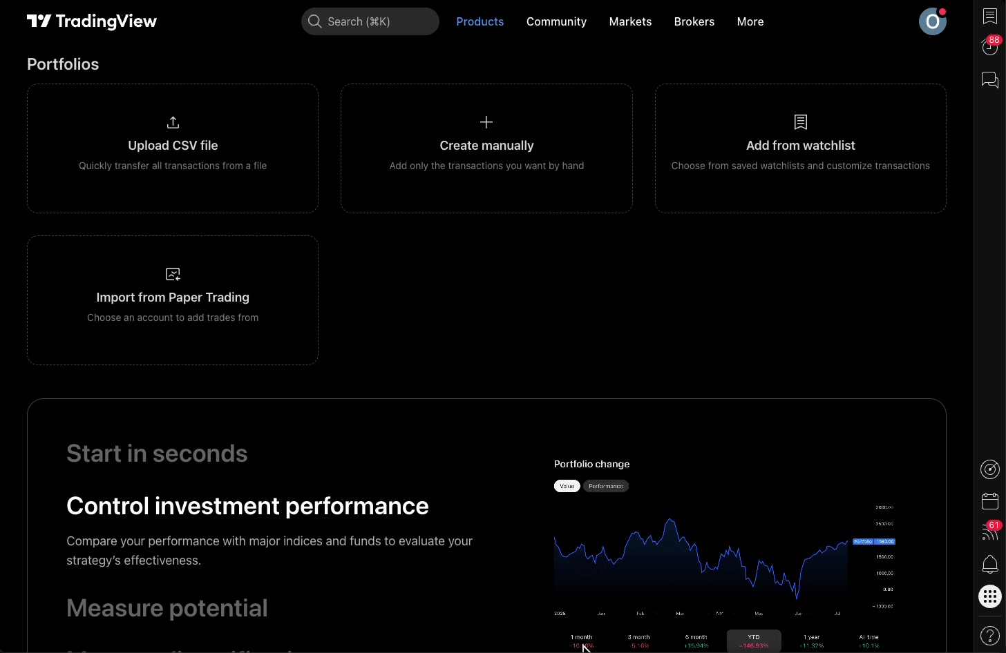 תיק מעקב ב-TradingView — לבנות אותו ידנית או מרשימת מעקב 6 מסך התיקים: ארבע דרכים להתחיל תיק חדש