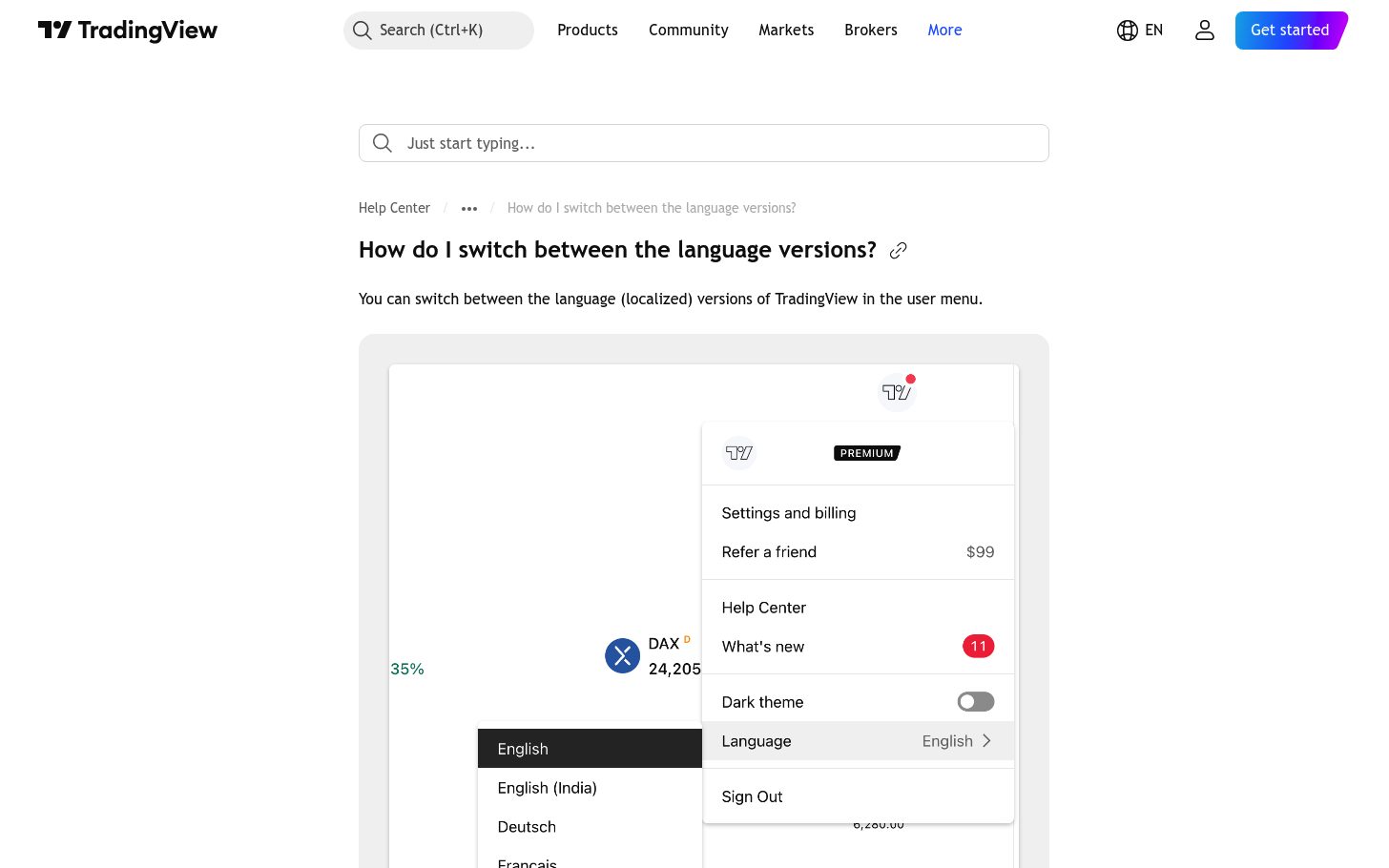 TradingView בעברית — איך מחליפים שפה, ומה נשאר באנגלית 8 מרכז העזרה של TradingView