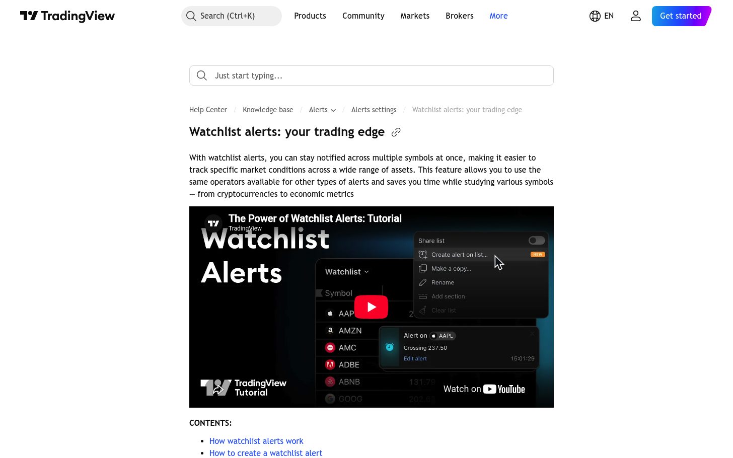 התראות על רשימת מעקב שלמה ב-TradingView — לא להגדיר אחת-אחת 6 ההסבר הרשמי על התראות ברמת רשימת המעקב