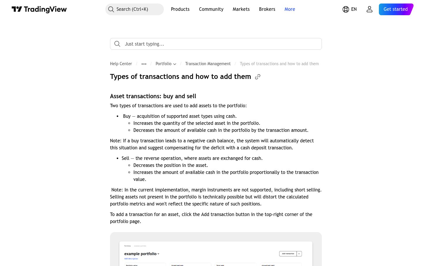 עסקאות בתיק ב-TradingView — להוסיף, לייבא מקובץ ולתקן 6 ההסבר הרשמי על סוגי העסקאות שאפשר להוסיף לתיק