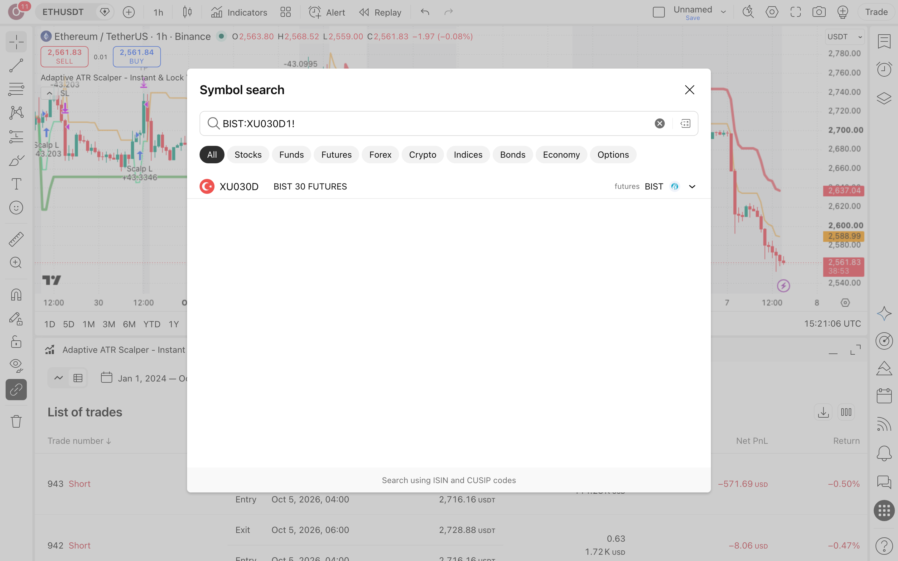Adaptive ATR Scalper - Instant & Lock Version: סקאלפינג מגמה עם סינון דשדוש 4 חיפוש הסימבול XU030D1! ובחירת נר 30 דקות בגרף
