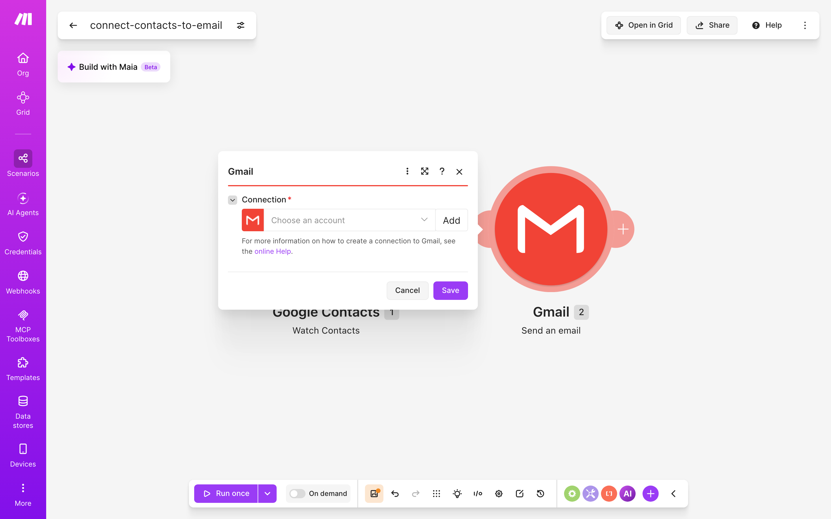 איך מחברים contacts ל-Gmail — איש-קשר חדש → נשלח מייל 4 הגדרות המודול Gmail — Send an Email