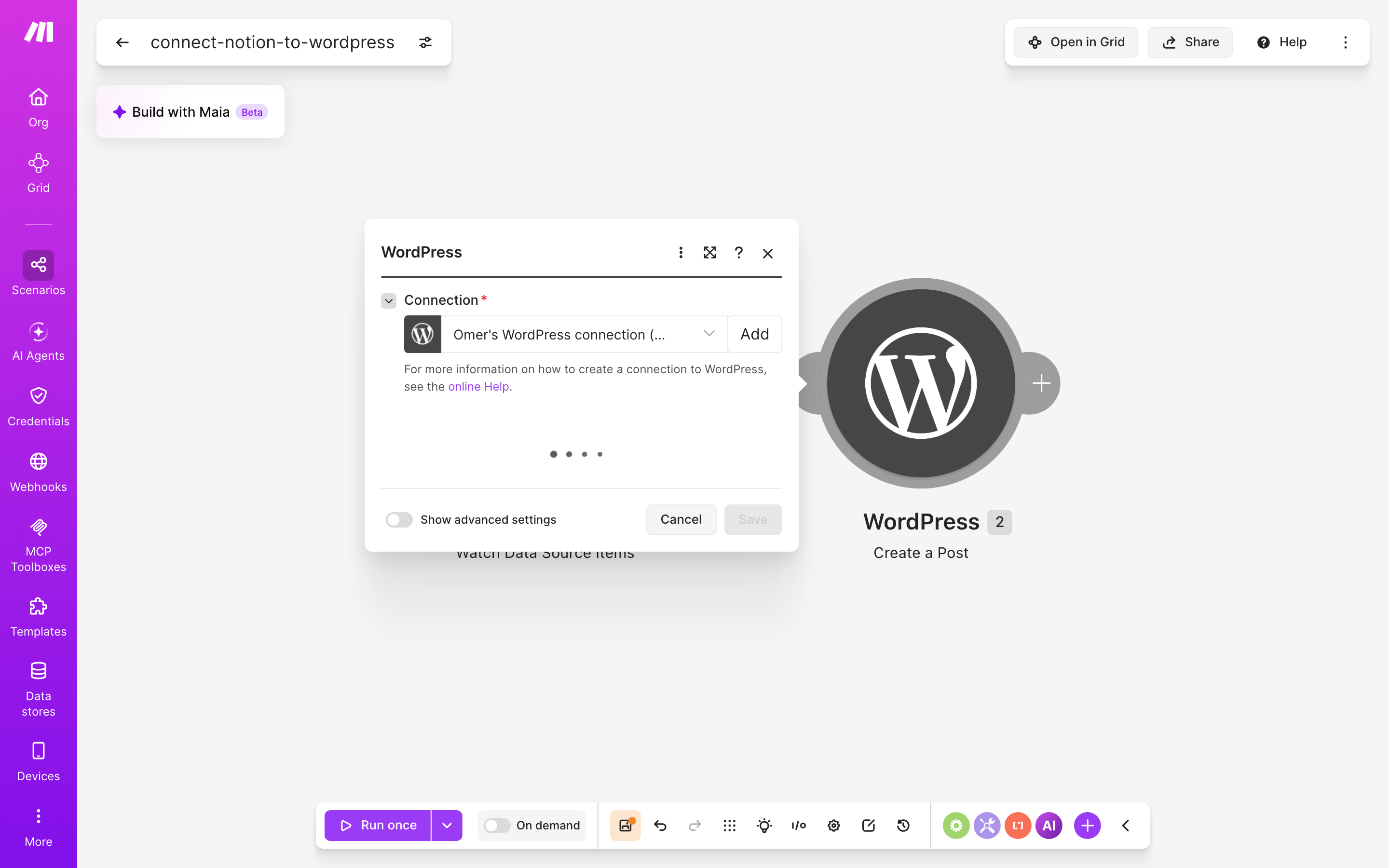 איך מחברים Notion ל-WordPress — פריט חדש בדאטהבייס → נוצר פוסט באתר 4 הגדרות המודול WordPress — Create a Post