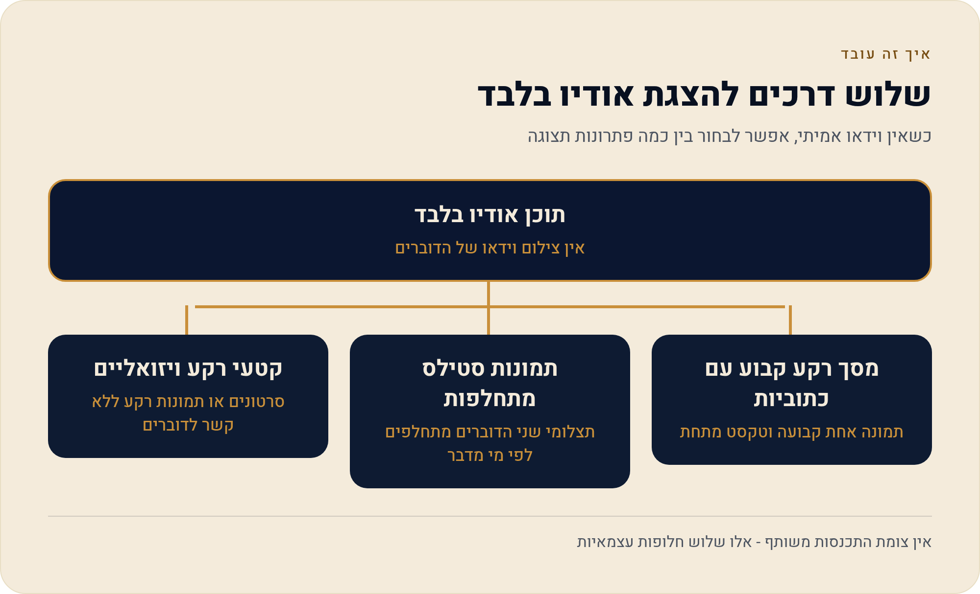 משיחה ארוכה אל כמה קליפים שעומדים בפני עצמם 3 כשאין וידאו אמיתי, אפשר לבחור בין כמה פתרונות תצוגה