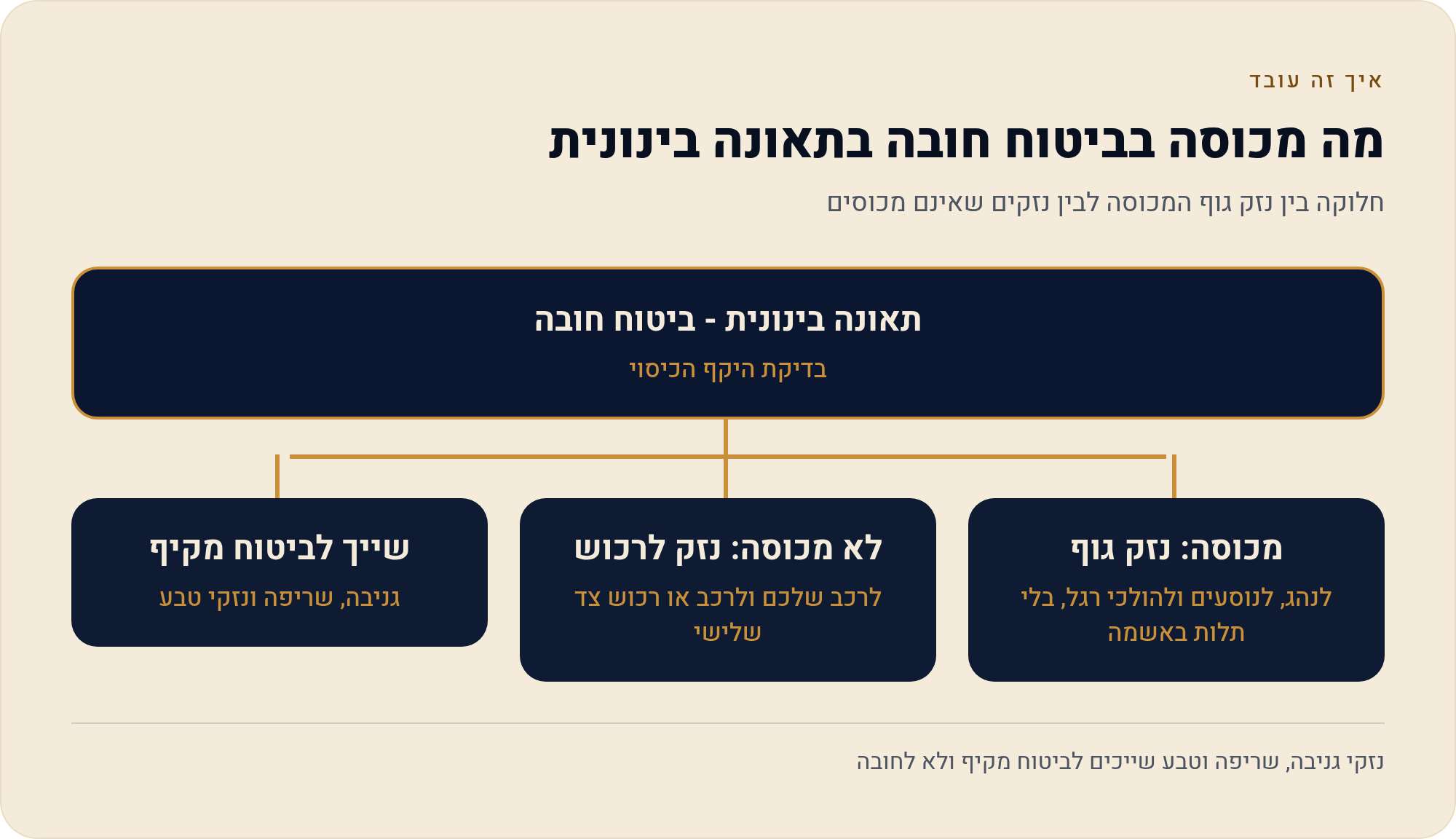 ביטוח חובה לנהג חדש: כמה זה עולה ולמה אין מחירון אחיד 1 חלוקה בין נזק גוף המכוסה לבין נזקים שאינם מכוסים