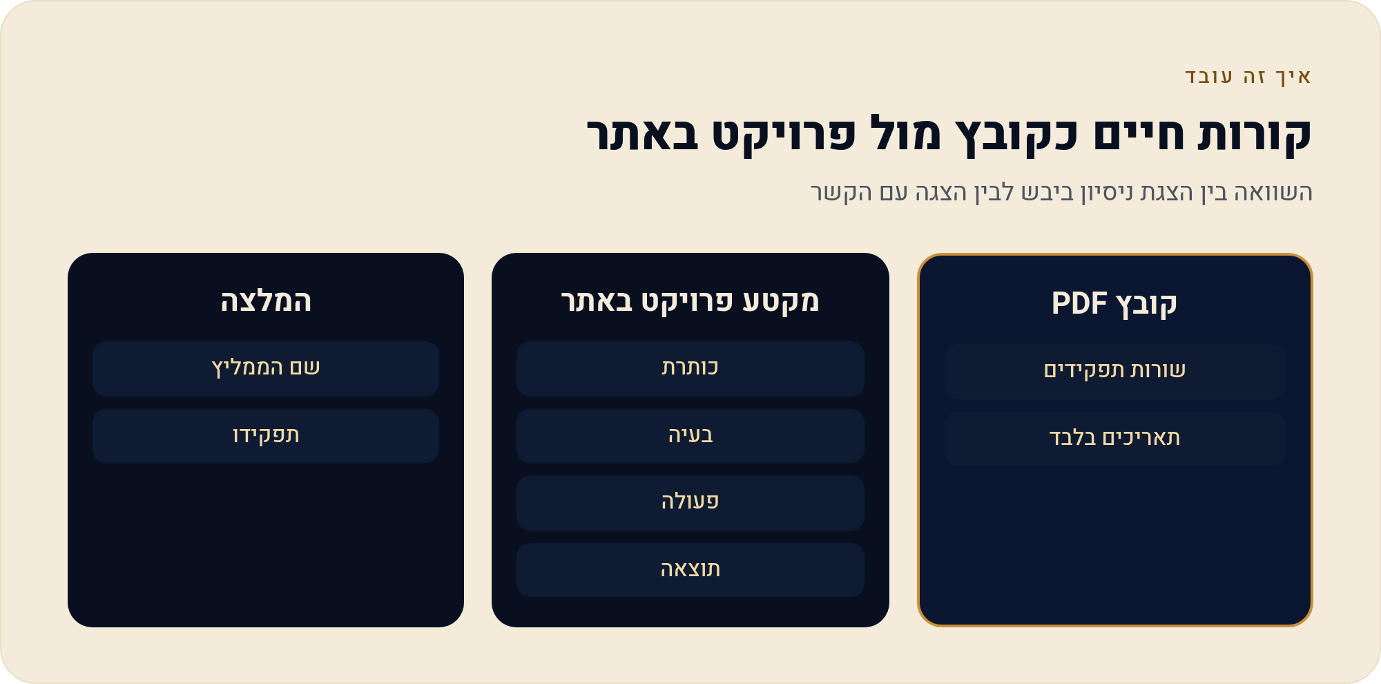 מה שה-PDF לא מספר: אתר קורות חיים אישי 2 השוואה בין הצגת ניסיון ביבש לבין הצגה עם הקשר