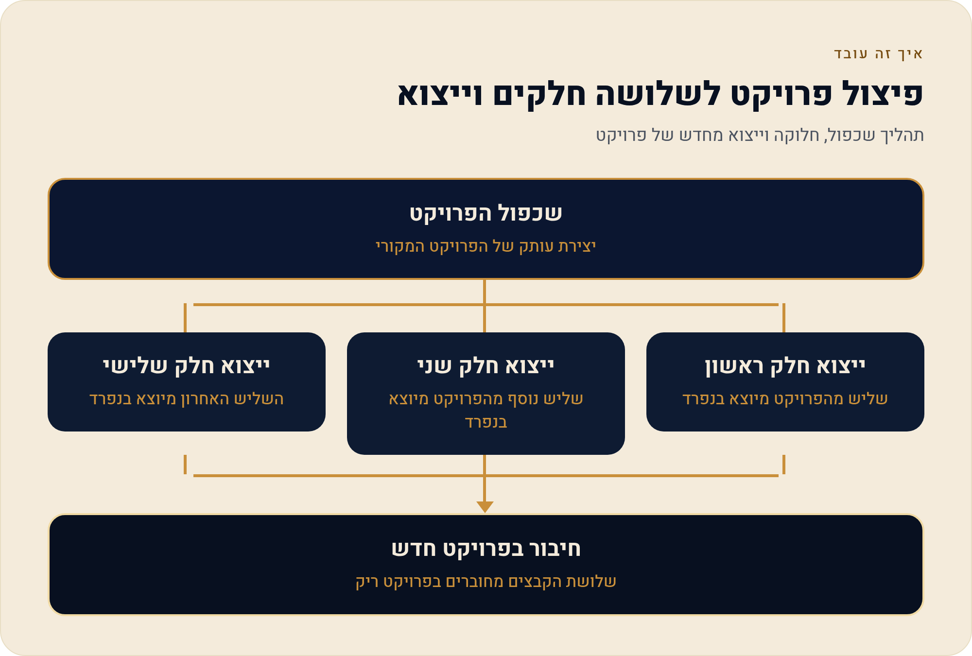 הייצוא נכשל או נתקע — ארבע הבדיקות, לפי סדר 5 תהליך שכפול, חלוקה וייצוא מחדש של פרויקט