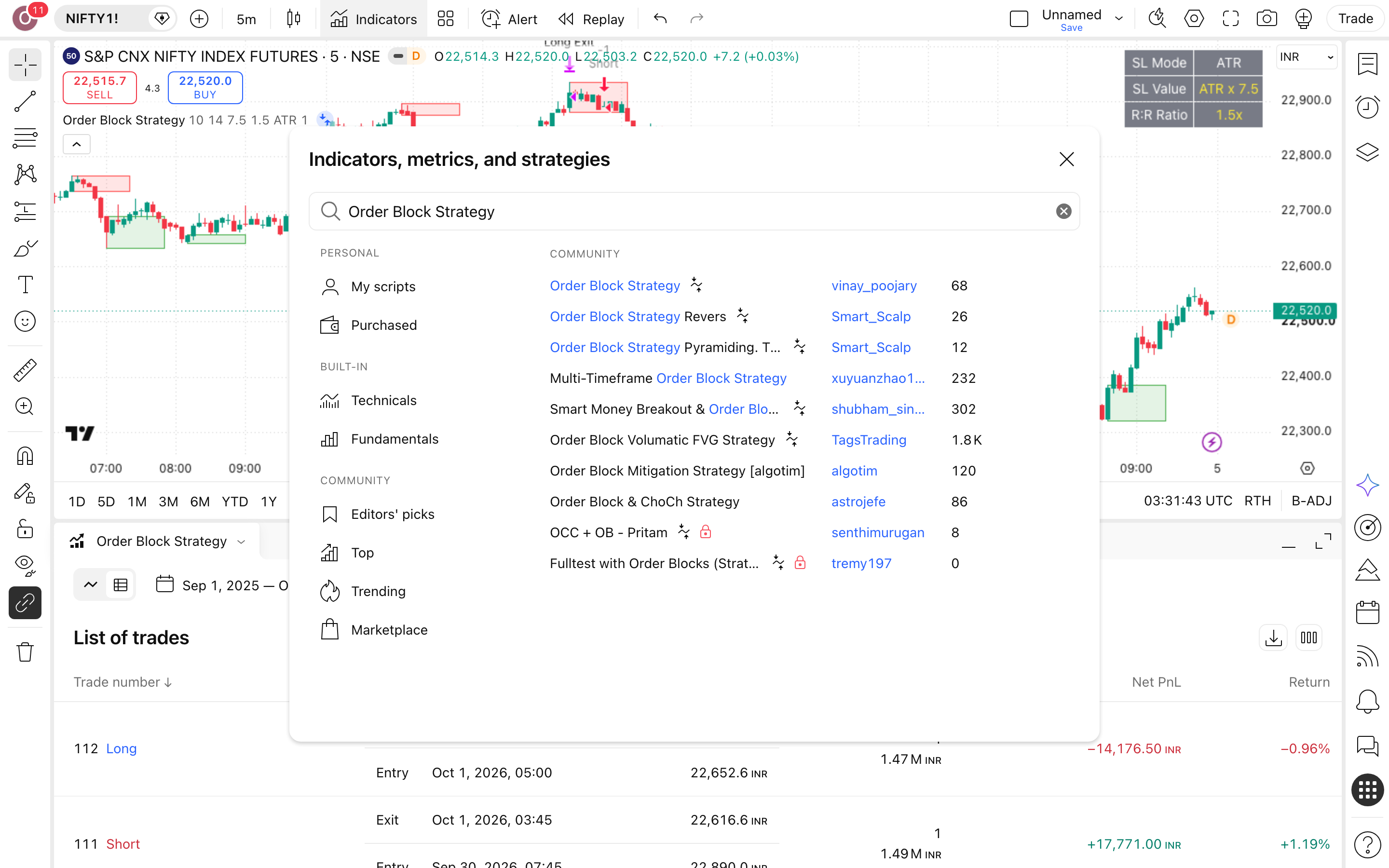 Order Block Strategy: אזורי היצע וביקוש מנקודות-סווינג בניפטי 5 חלון האינדיקטורים — חיפוש Order Block Strategy של המחבר vinay_poojary