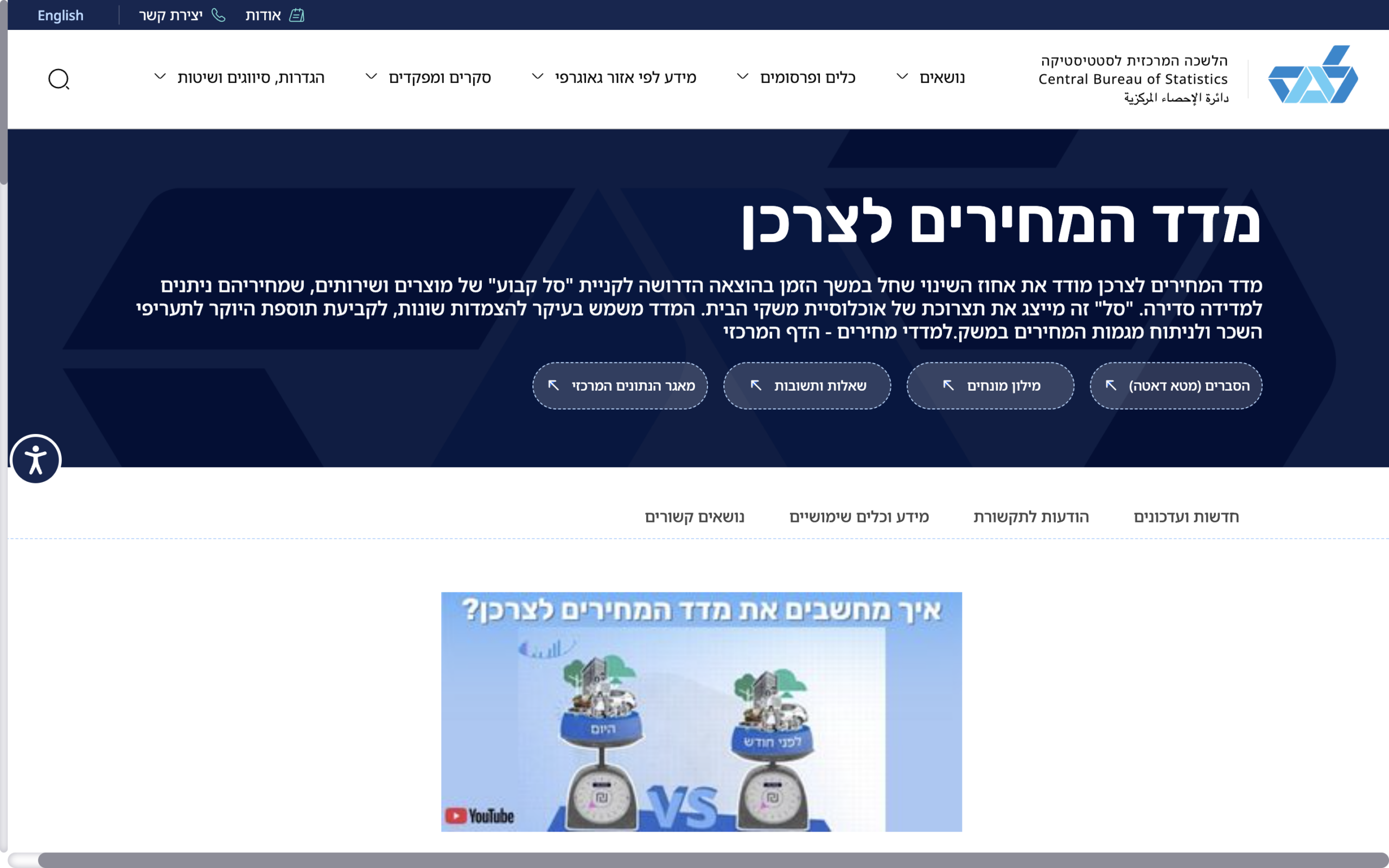 קצב עליית העלות: מדד שכר הדירה מול ריבית המשכנתא 2025 1 צילום מסך של עמוד מדד המחירים לצרכן באתר הלמ"ס, עם סעיף הדיור/שכר הדירה מוצג בטבלת שיעורי השינוי